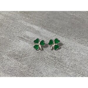 Solvar Sterling Silver Small Enamel Shamrock Stud Earrings Irish Charm Clover
